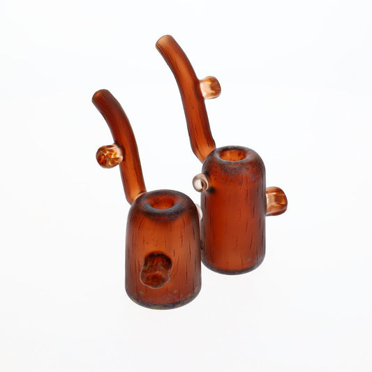 Chad G Glass Sandblasted Woodgrain Stump Push Bubbler