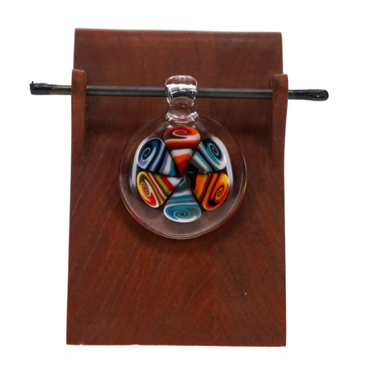 Chunk Glass Thumbprint Disk Blue & Orange Pendant 1