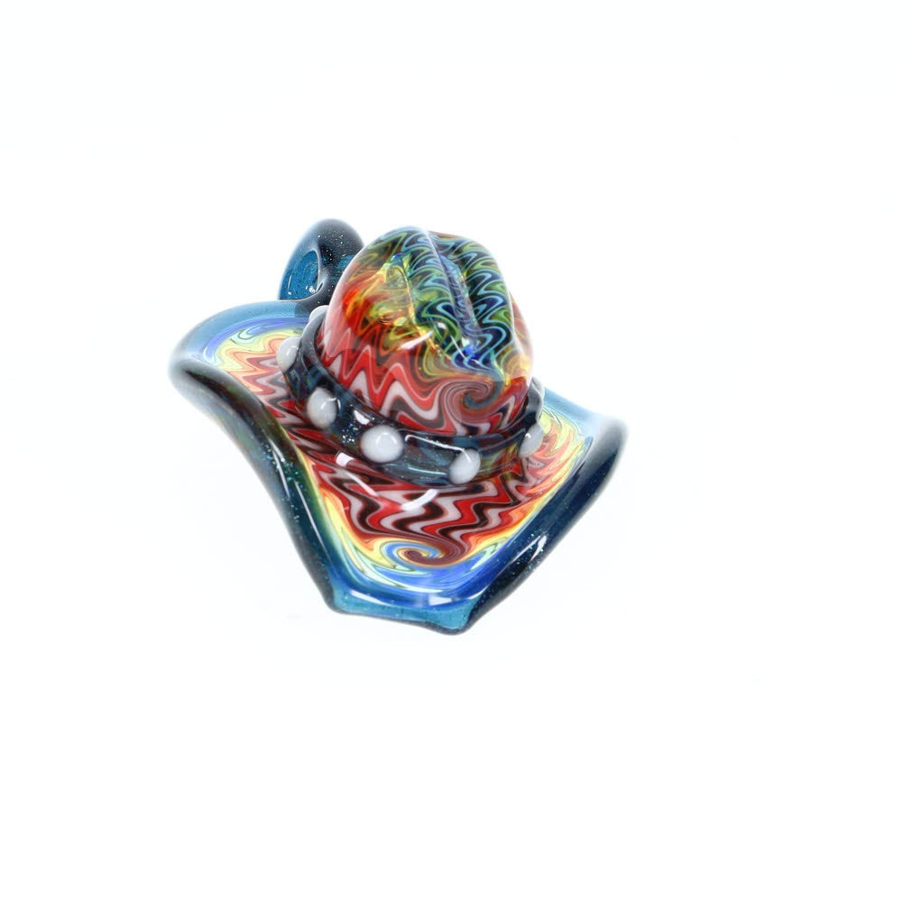 Cowboy Glass Blue Rainbow Cowboy Hat Pendant