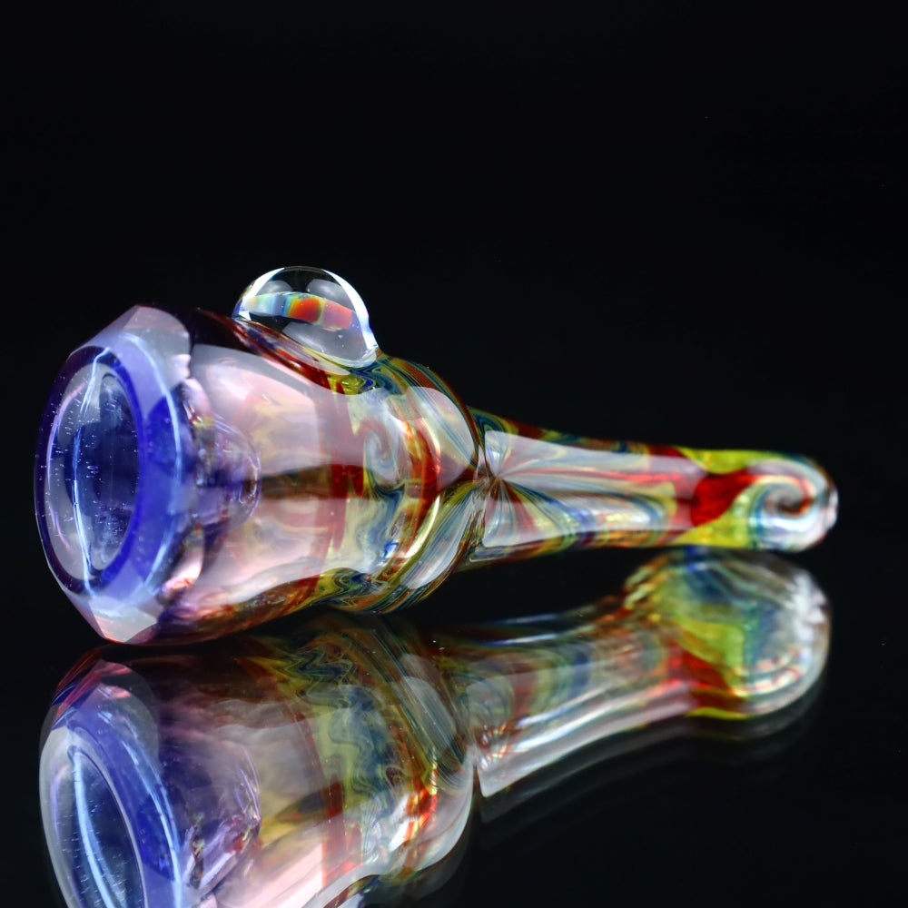 Cowboy Glass UV Blue and White Rainbow Wigwag Faceted Chillum