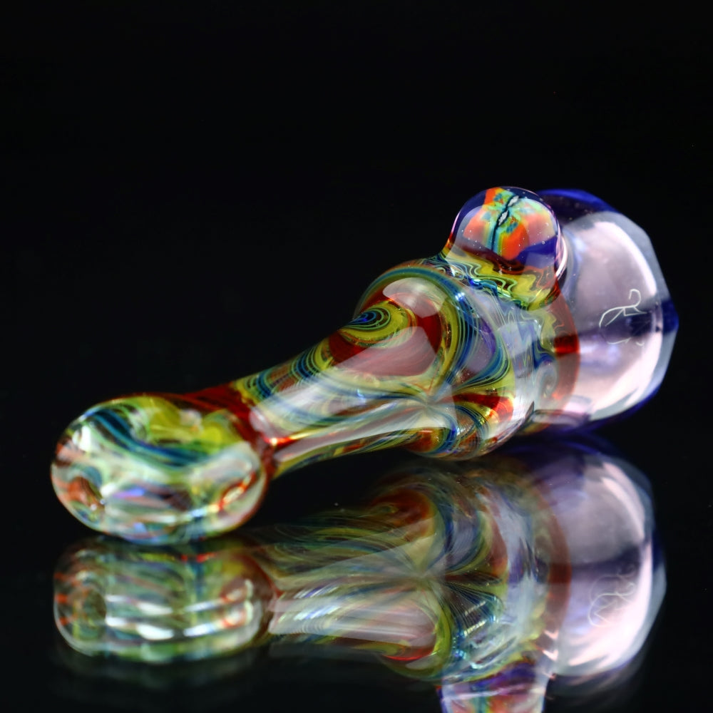 Cowboy Glass UV Blue and White Rainbow Wigwag Faceted Chillum