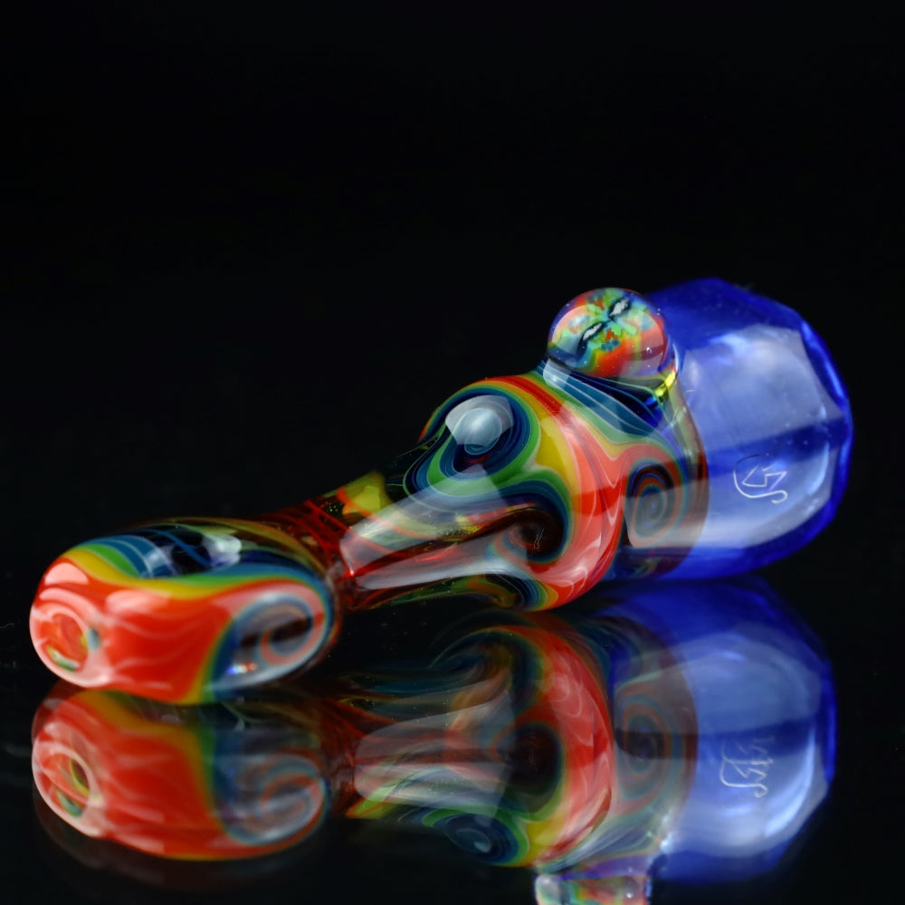 Cowboy Glass UV Blue and Black Rainbow Wigwag Faceted Chillum