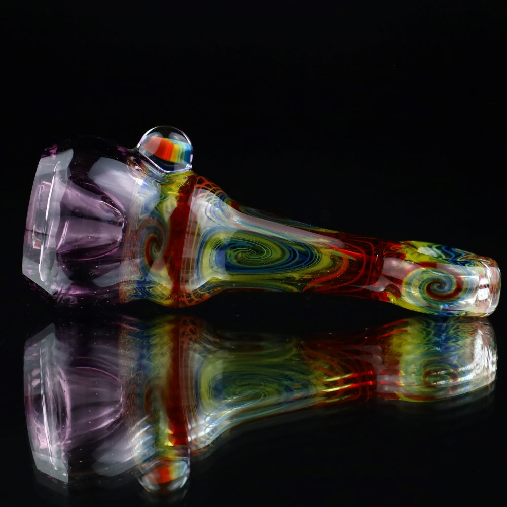 Cowboy Glass UV Pink/Rainbow Faceted Chillum