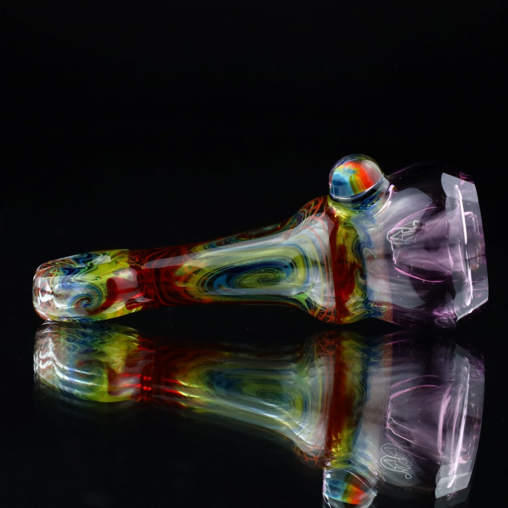 Cowboy Glass UV Pink/Rainbow Faceted Chillum