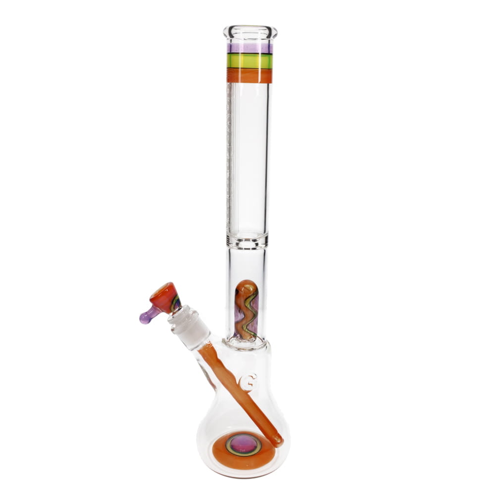 Governmint Glass Purple, Orange & Green Linework Dome Perc Bell Bottom Water Pipe