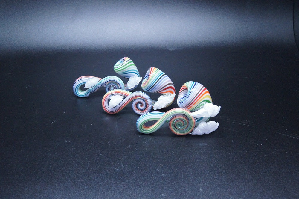 HAHA Glass White Rainbow Swirl Curly Pipe