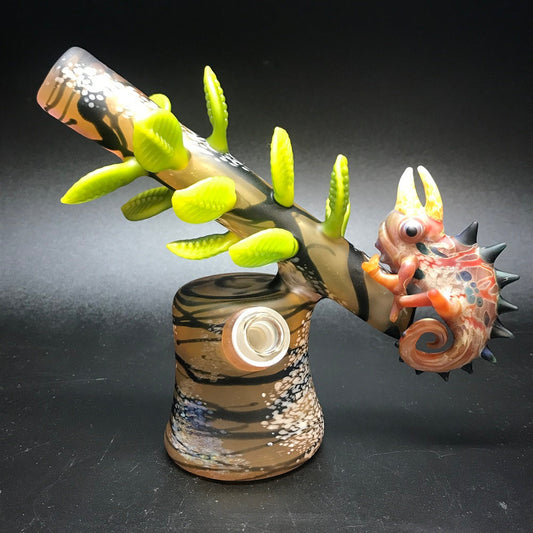 Hardman Art Glass Green Leaf Chameleon Bubbler