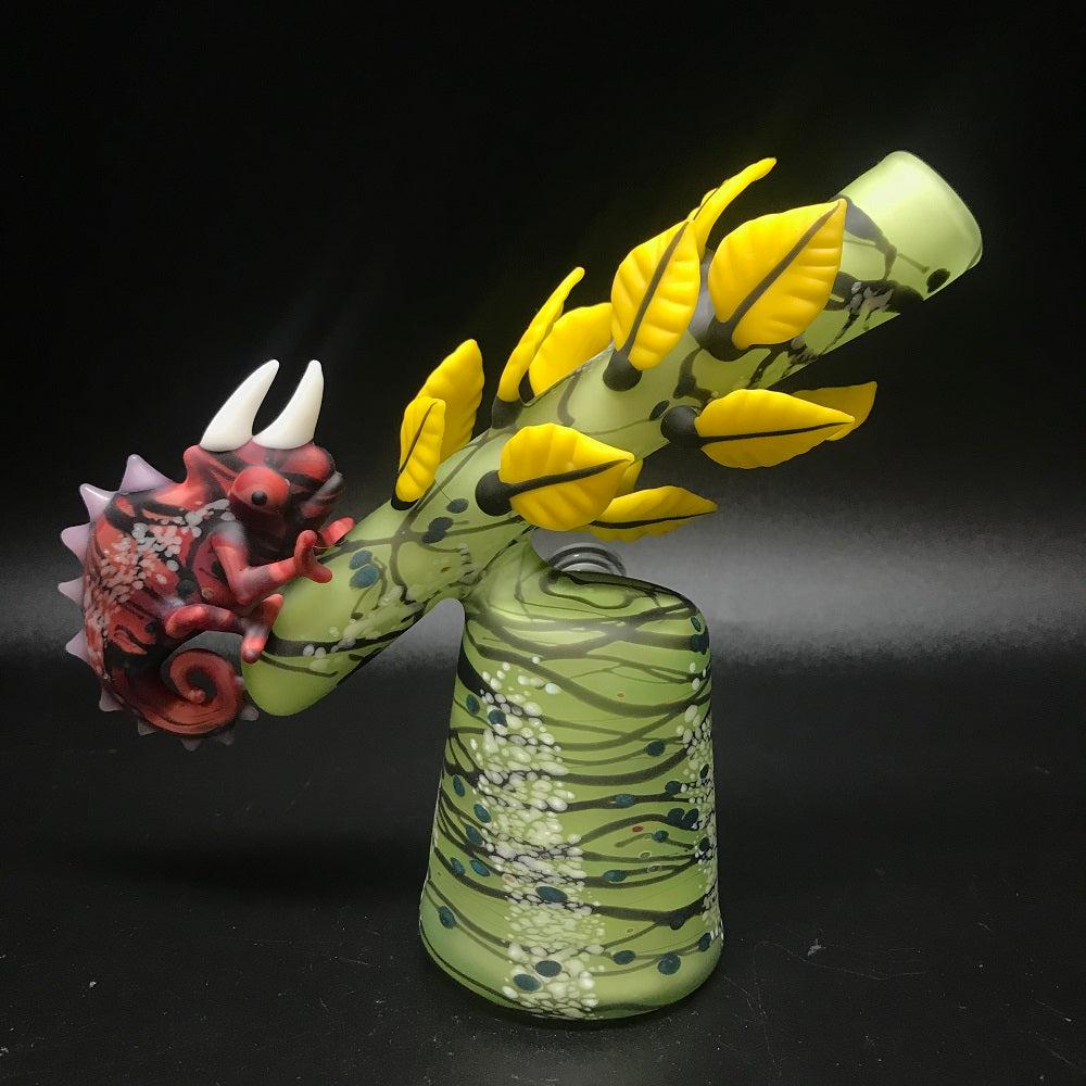 Hardman Art Glass Yellow Leaf Chameleon Bubbler