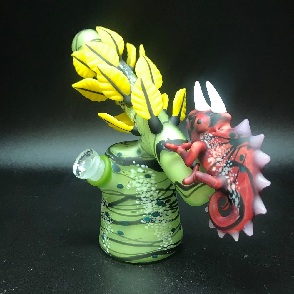 Hardman Art Glass Yellow Leaf Chameleon Bubbler