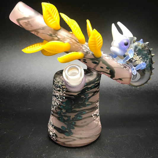 Hardman Art Glass Yellow Leaf Chameleon Bubbler