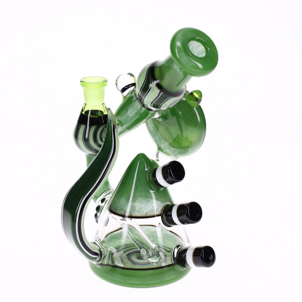 Hilljack Glass Light Green and Dark Green Worked Bubbler