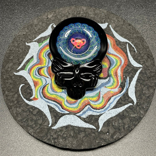 Katherman Glass Grateful Dead Skull with Dancing Bear Opal Pendant