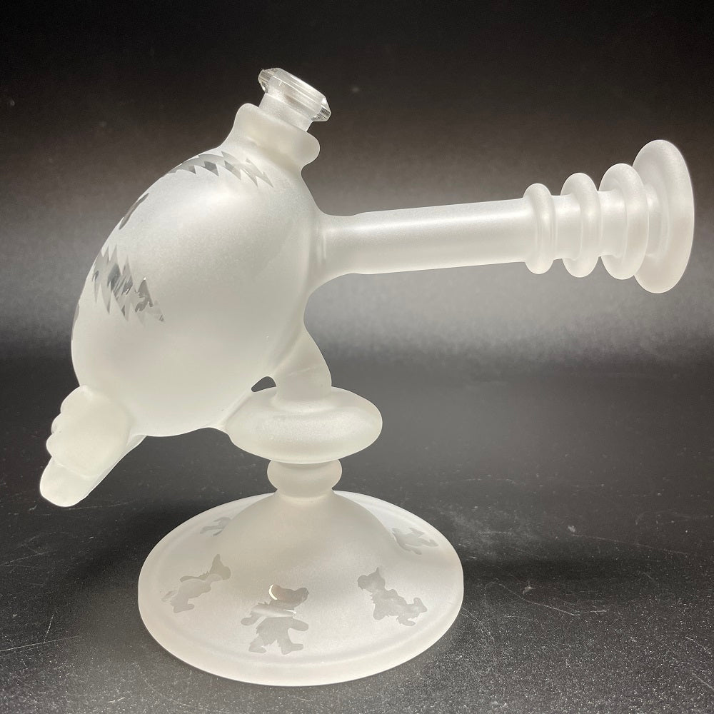 Katherman Glass Sandblasted Skull All Over Dancing Bears & Bolt Print Bubbler with Blasted Maria Neck