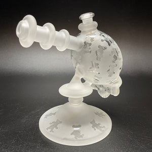 Katherman Glass Sandblasted Skull Dancing Bears Bubbler with Blasted Maria Neck