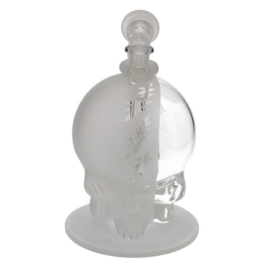 Katherman Glass Sandblasted Half Clear Bolt Skull Bubbler