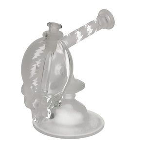 Katherman Glass Sandblasted Half Clear Bolt Skull Bubbler