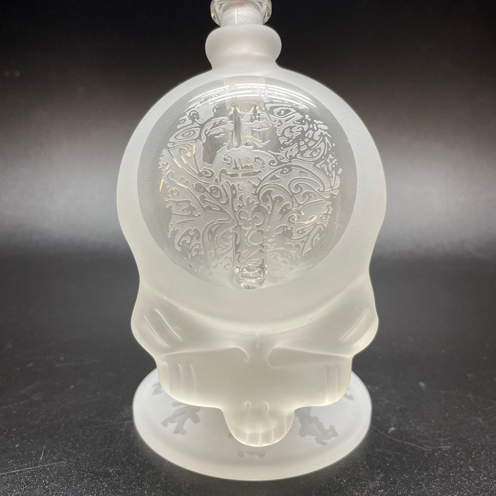 Katherman Glass Sandblasted Jerry Garcia Skull Bubbler