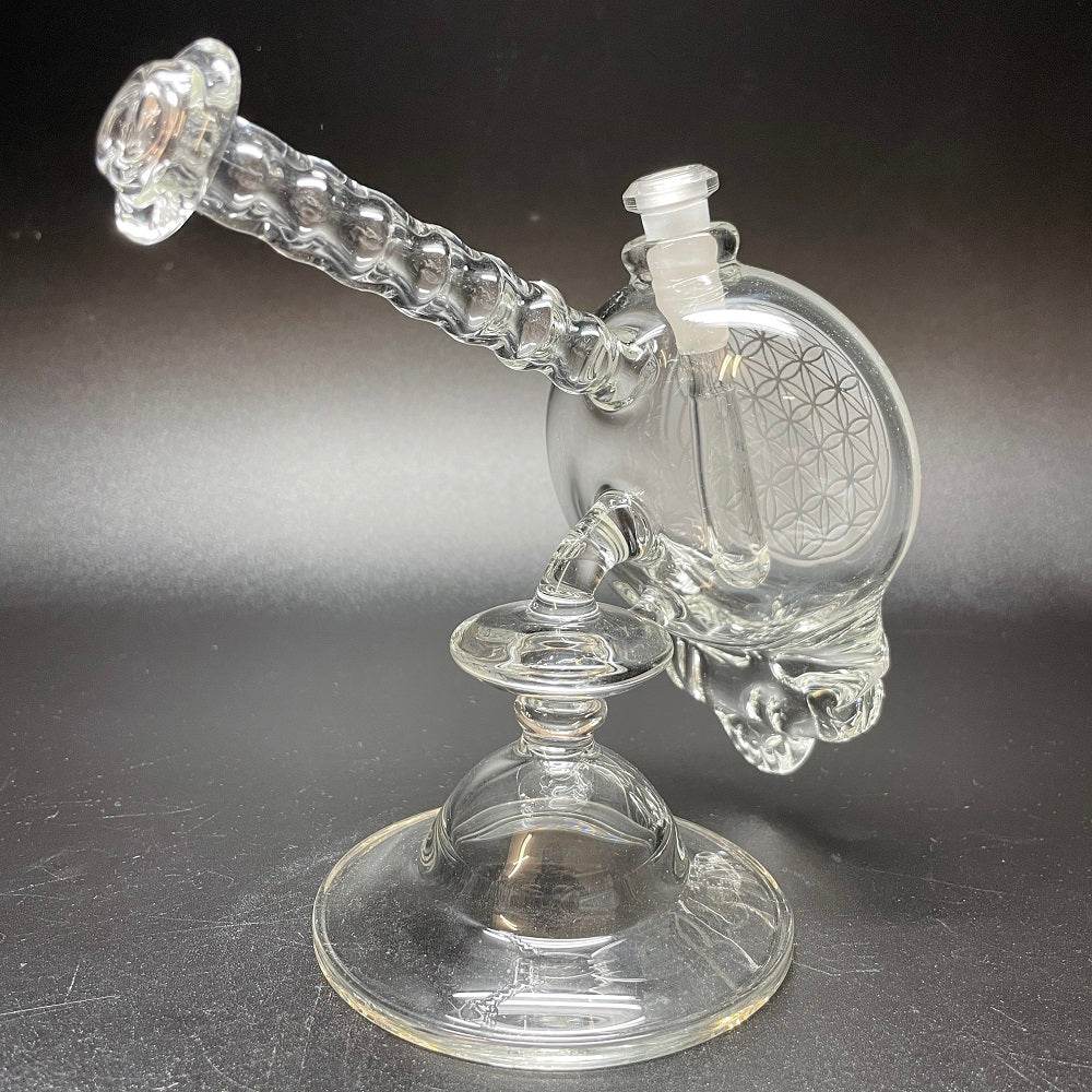 Katherman Glass Sandblasted Skull Sacred Geometry Bubbler