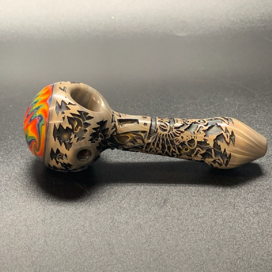 Liberty503 Glass Deep carve Reversal Cap Hand Pipe