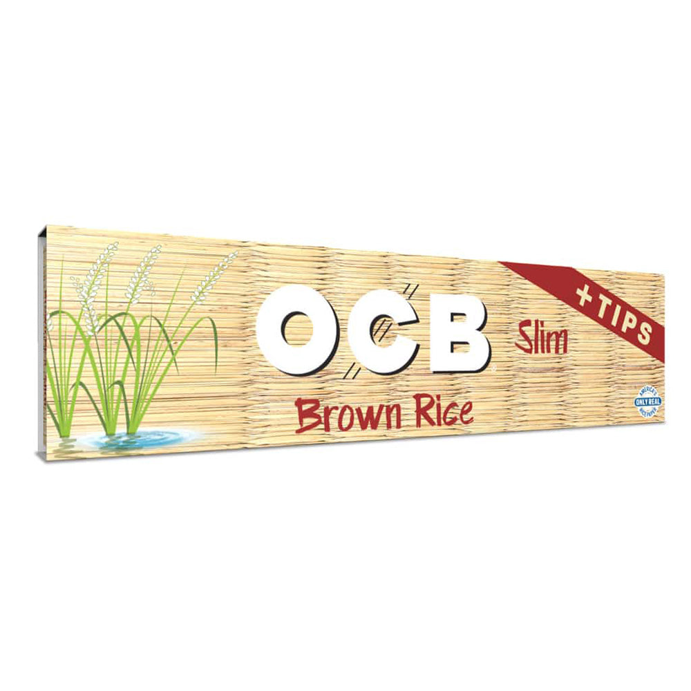 OCB Brown Rice King Slim Rolling Papers with Tips SALE