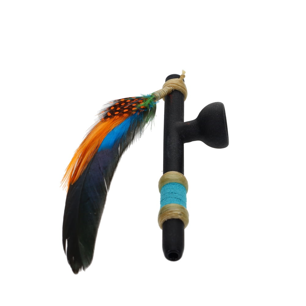 Owls Feather Glass Small Black Peace Pipe with Orange Dot Feather