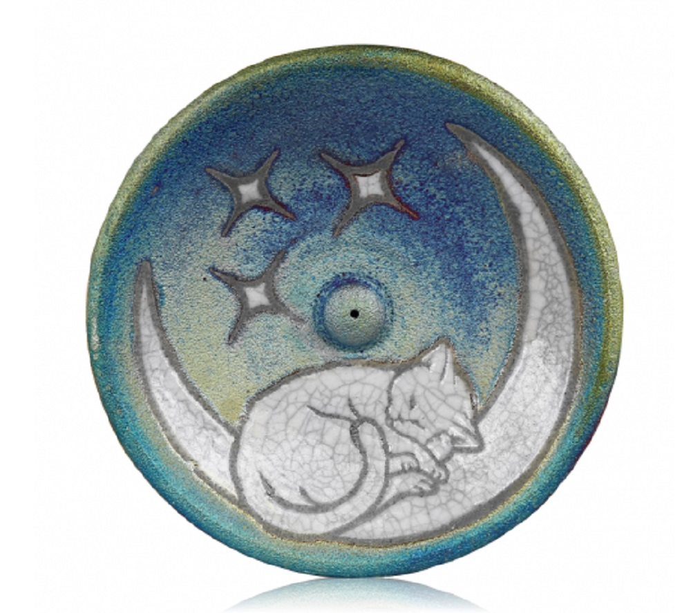 Raku Potteryworks Cat & Moon Incense Burner