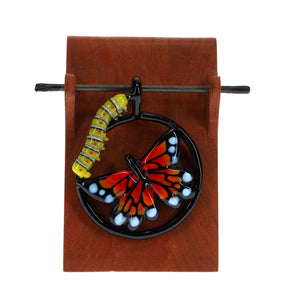 Windstar Glass Round Frame Butterfly Pendant