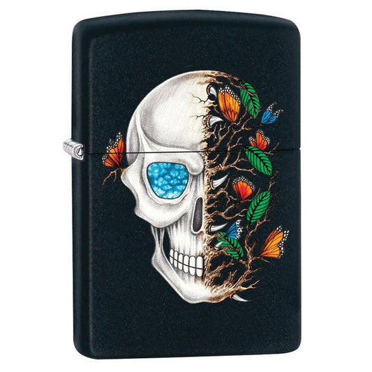 Zippo Lighter Butterfly Skull Matte Black