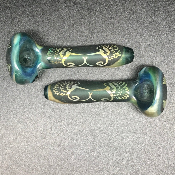 Joe Palmero Glass Flying Boobies Etched Pipe
